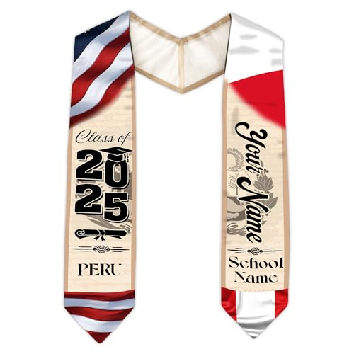 MonkeyVan Custom Peruvian Graduation Sash, Peru Graduation Stole, Peru Flag Stole Class Of 2025, Sashes For Graduations 2025 Peru 7