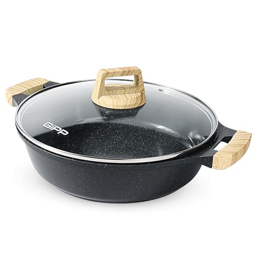 GiPP Cacerola 28cm con Tapa y Mango Antiquemaduras, Ollas Cocina con Revestimiento Cerámico Antiadherente, Aluminio Fundido, Apta Para Todo Tipo de Cocinas Incluida Inducción y Horno, Altura 7.5 cm