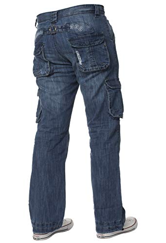 Neue ENZO Herren Designer Cargo Combat Blau Beschichtete Denim Jeans Hose Alle Taillengrößen, 46W x 30L