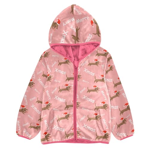 OTVEE Christmas Dachshund Dogs Kids Hoodie Jacket Fall Spring Full Zip Warm Outwear Coat