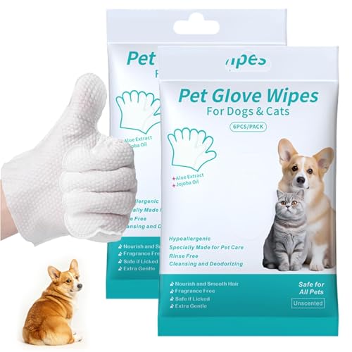 12 PCS Pet Glove Wipes Dog Cleaning Gloves Thickened No-Rinse Wipes