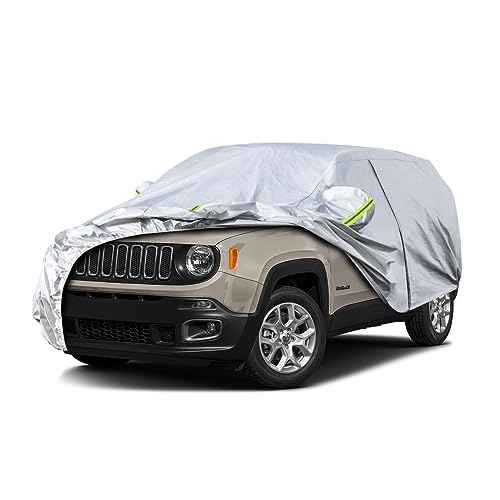 Image of KouKou SUV Car Cover Custom Fit Jeep Renegade from 2014 to 2025, Waterproof All Weather for Automobiles, Sun Rain Dust Snow Protection. (Ships from US Warehouse, Arrive Within 3-7 Days), Silver