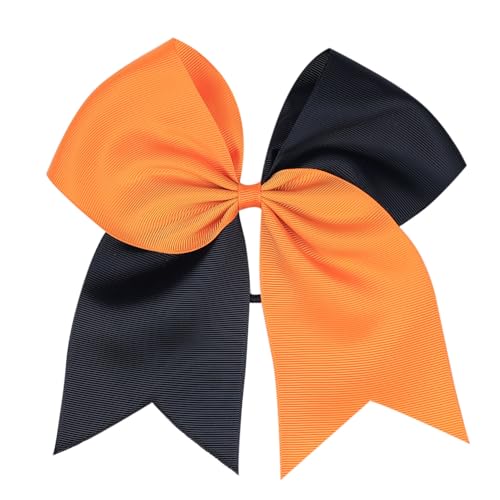 Spenlly Halloween Hair Bow for Women Girls,7 Inch Large Cheer Bows Ponytail Holder Ribbon Elastic Cheerleading Hair Tie Ponytail Holder Hair Ropes Hair Accessories (Black Orange)