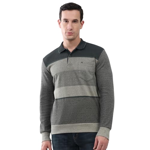 Image of Monte Carlo Men's Regular Fit T-Shirt | Striped Design | Collar Neck Button Closure | Full Sleeves Stylish Casual Fashion Wear Tshirt for Men's (Pack of 1)