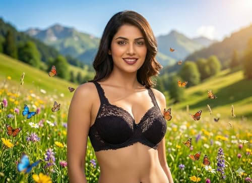 Image of Women's High-Support Lace Bra, Non-Padded, Unlined, Full Coverage, Lingerie