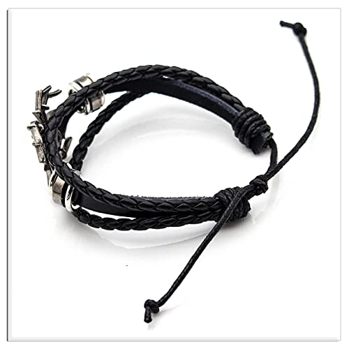 Xusamss Punk Rock Alloy Spider Bracelet Drawstring Rope Leather Bracelet,7-8inches2
