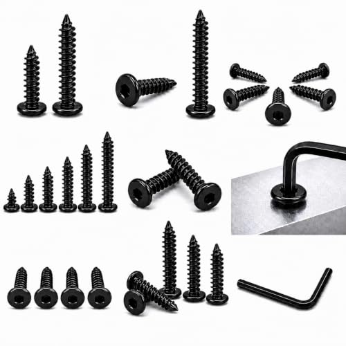 Image of Rely⇒VP INDUSTRIES (Pcs-25) M6.3x35 mm Allen JCB Head Self-Tapping Screw - Black Zinc Flat Head Furniture Bolt for Wood Boards, Cabinets, Cupboards & Chairs