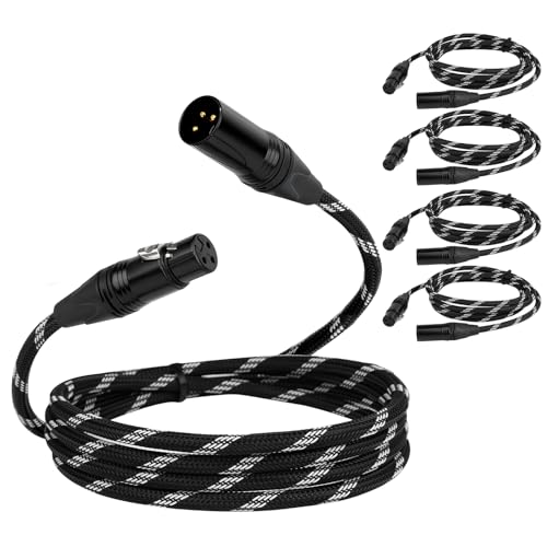ATEUNLR Pro XLR Cables - 5 Pack: 6ft Quad-Core Twisted Dual-Shielded Nylon-Braided Oxygen-Free Copper (OFC) 3-Pin Male-to-Female Microphone Cables
