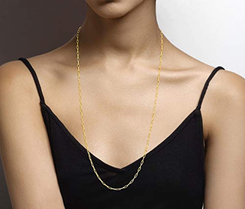 Image of Miabella Italian Solid 925 Sterling Silver, 18Kt Gold Plated 2.5mm Paperclip Link Chain Necklace for Women Men, Made in Italy