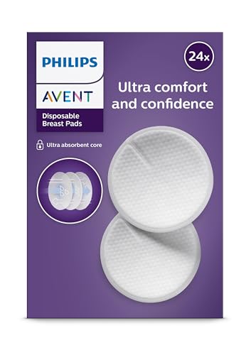 Philips Avent Einweg-Stilleinlagen 3-lagiger ultrasaugfähiger Kern auslaufsicher wabenförmige weiche Oberfläche ultradünn und diskret einzeln verpackt 24 Stück SCF254/24