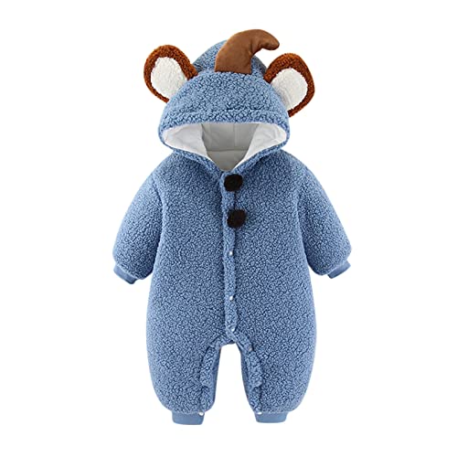 Baby Girls Fleece Hooded Jumpsuit Coat Sherpa Bear Ears Solid Color Windproof Outwear Toddler Boys Thick Warm Clothes