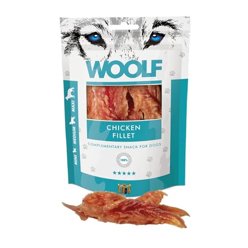 WOOLF Chicken Fillet Dog Treats - Complementary Snacks for Dogs. All-Natural Ingredients, High Meat Content, Balanced Nutrition, Free from Artificial Additives. Suitable for Dogs (100g)