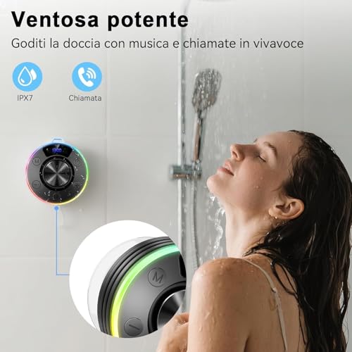 Image of Shower Bluetooth Speaker, IPX7 Waterproof Portable Bluetooth Speakers with Suction Cup, Digital Display, Stereo Sound Rich Bass,Hook Clip,Built-in Mic, Wireless Shower Speaker, Blue