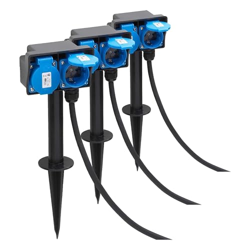 Zócalo con pica de tierra ip44 enchufe exterior Meister 7430950 pack 3 unidades cable 1,4m