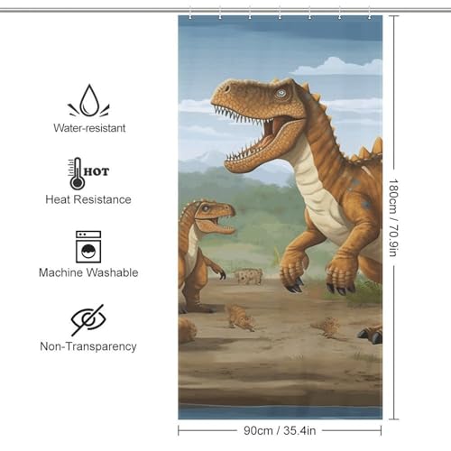 Rideau de douche imperméable dinosaure extra long lavable en machine - 3