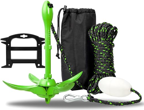 Young Marine Grapnel Anchor Kit for Small Boats Kayaks PWC Jet Ski Paddle Boards etc. - 3.5 lbs (Painted-Green)
