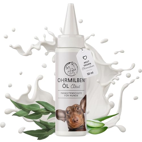 Ohrmilben Hund Akut hochwirksames Sofortmittel - Ohrmilbenöl gegen Juckreiz bei Ohrmilben und Grasmilben Hund - Ohrentropfen für Hunde mit Aloe Vera und Eukalyptusöl - Ohrentropfen Hund Entzündung