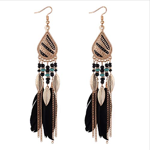 Lorenlli Bohemio Retro Pendientes Largos de Plumas Regalo de joyería Hermosos Pendientes para Mujeres Niñas