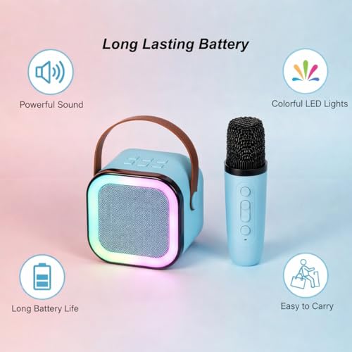 Image of One94Store Portable Bluetooth Speaker 10W with Wireless Karaoke Mic, Bluetooth 5.1, 8H Playtime, 5 Voice Change Effects, RGB LED Lights, TF Card Support, Type-C Charging, Mini Wireless Speaker - Blue