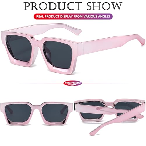Image of AIEYEZO Square Sunglasses for Women Men Square Thick Frame Sun Glasses Simple Designer Style Shades