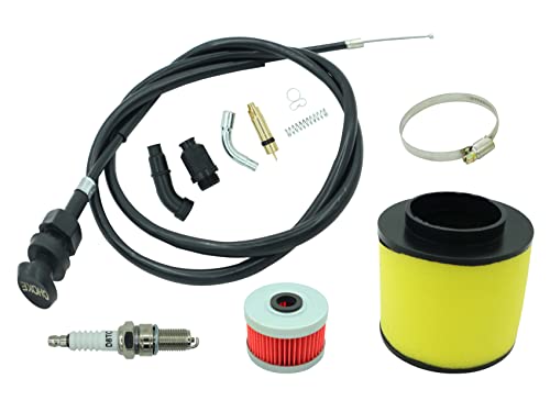 Carburetor Choke Cable & Starter Valve Plunger Kit Fit for Honda Rancher 350 TRX350 2000-2006, Including TRX350 Air filter oil Filter with Oil Filter Spark Plug