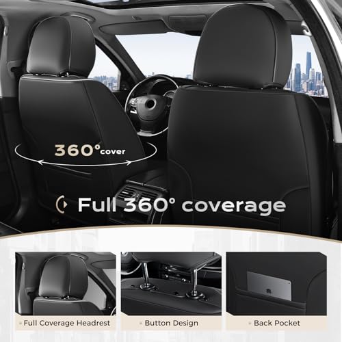 Image of Coverado Car Seat Covers Full Set, Leather Seat Cover for Car with Lumbar Support, Black Seat Covers for Front and Back, Waterproof Car Seat Protector Car Seat Cushion Universal Fit for Most Vehicles