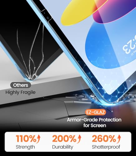 Image of EZ-GLAZ-2 Pack for iPad A16 2025 11th (11 Inch) / 10th Gen 2022 (10.9 Inch) Screen Protector, Military-Grade Shatterproof, 9H+ Tempered Glass with Installation Box, Anti-Scratch, Apple Pencil Compatible, HD Clarity, Bubble Free