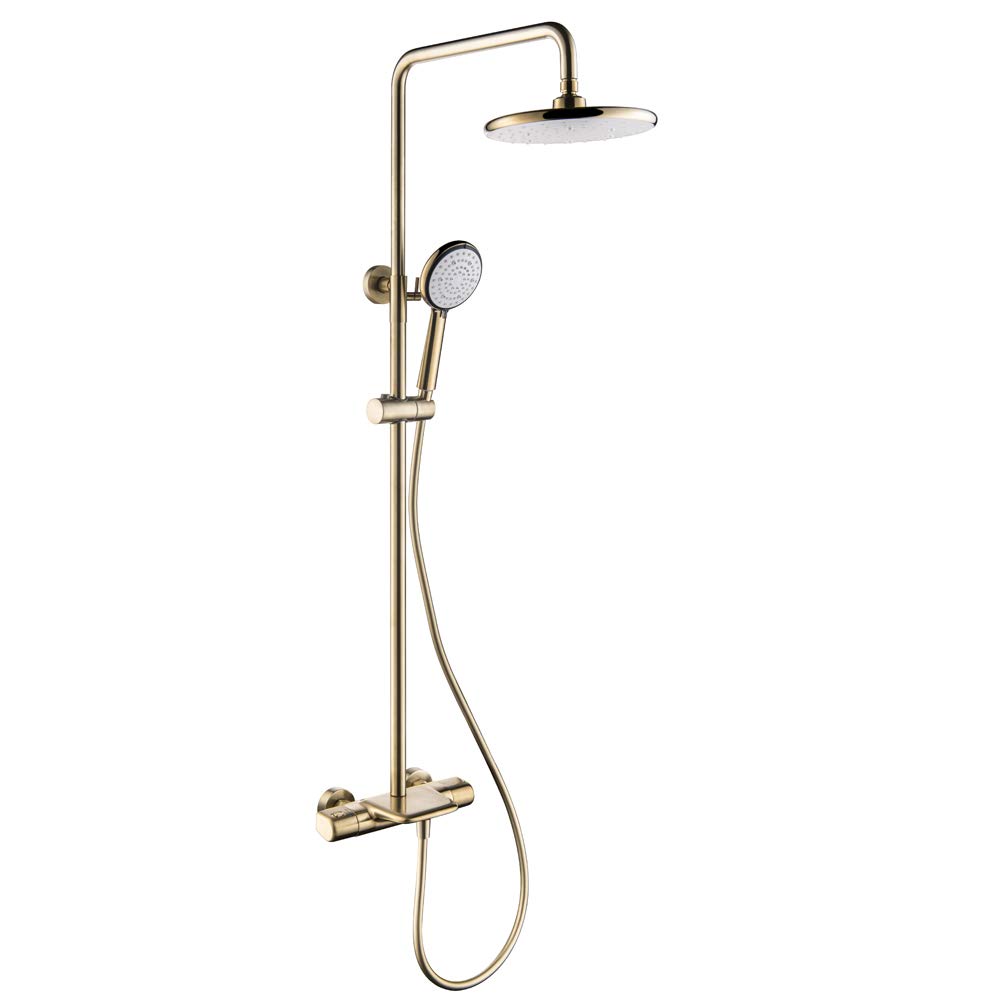 NGDFGR Shower Faucet Mixer Set, Brushed Gold Bathroom Shower With 10" Rainfall Shower Head Thermostatic Bathtub Shower Mixer Rain Shower Head Square Hand Shower And Shower Hose,A