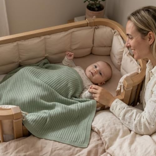 Image of 100% Organic Cotton Knit Receiving Baby Blanket for Newborns - Soft, Breathable Blanket for Crib & Stroller - Nursery Gift (Roman Green)