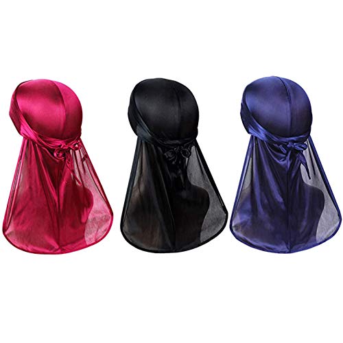 Silky Durag (2PCS/3PCS) with Extra Long Tail and Wide Straps Headwrap Du-Rag for 360 Waves