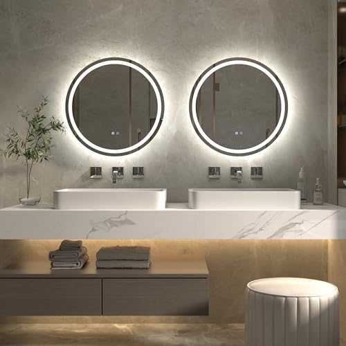 ExBrite 600 mm Round Bathroom Mirror with LED Light, Bathroom Light Mirror Wall Mounted Makeup Vanity Mirror with Anti-Fog, 3 Colors Dimmable, Memory Function, Horizontal/Vertical - Cosy Home Interiors ExBrite 600 mm Round Bathroom Mirror with LED Light, Bathroom Light Mirror Wall Mounted Makeup Vanity Mirror with Anti-Fog, 3 Colors Dimmable, Memory Function, Horizontal/Vertical - Image 7
