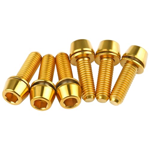 Image of Titanium Ti Allen Hex M5x16 18mm Tapered Head Bolt with Washer Screw for Bicycle Stem Parts Pack of 6 (Gold, M5x16mm)