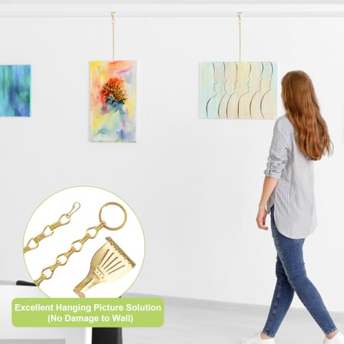 Image of Picture Rail Hooks and Chain, 6Pcs Hooks with 1M Chains, Gold