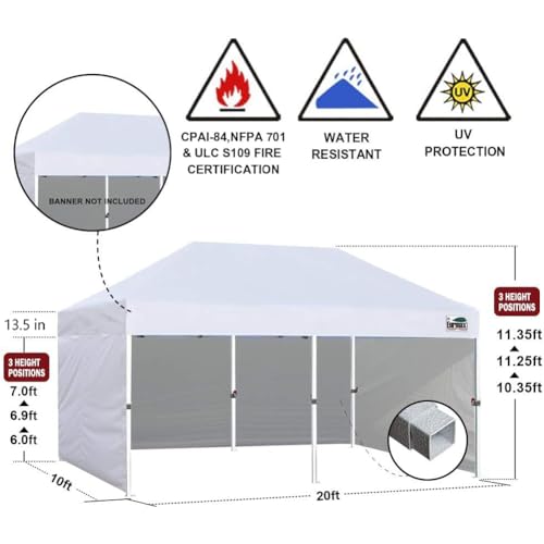Image of Eurmax USA 10x20 Pop Up Canopy Tent,Commercial Tent with Patented No-Tip Rolling Bag,4 Zippered Removable Walls,UV & Water Resistant Canopy Top,Heavy Duty Outdoor Gazebo,Instant Shelter(Red)