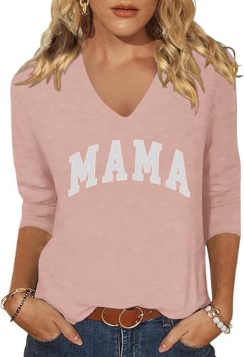 Image of Womens 3 /4 Sleeve V Neck Valentine T Shirts Love Heart Printed Graphic Tee Tops