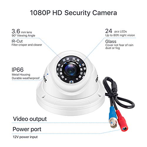 Zosi 2.0Mp 1080P 1920Tvl Hd-Tvi Cctv Security Dome Camera Outdoor Indoor,80Ft Ir Night Vision, Aluminum Metal Housing For Hd-Tvi, Ahd, Cvi 720P,1080P,5Mp,4K Analog Surveillance Dvr #TOP2