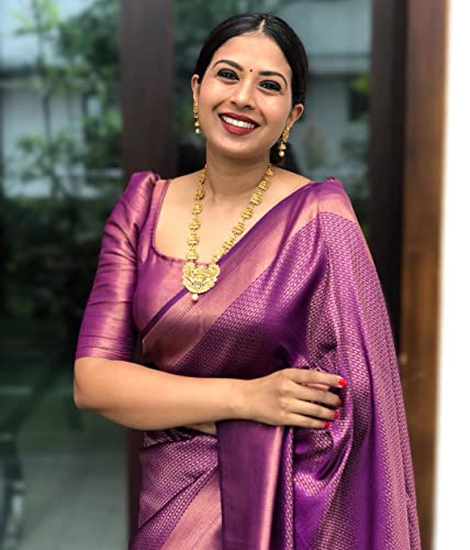 Image of SGF11 Women's Kanjivaram Soft Silk Saree With Blouse Piece