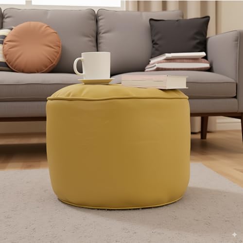 Image of Premium Faux Leather Footstool /Footrest /Pouffe | EPS Beans Filled | Ready to Use | Soft Cushioned Ottoman | Durable Leatherette Finish | Living Room, Bedroom & Office Color- (Yellow)