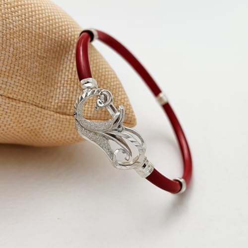 Image of Parasmoni Stylish Red Silver Noya Bangle with Leaf Motif Design for Women