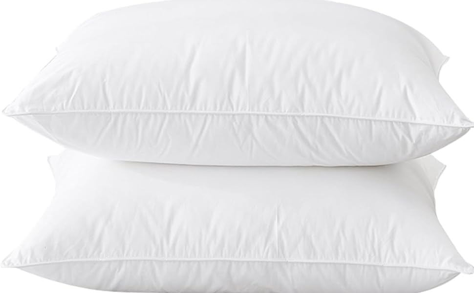 Luxury Goose Down Pillow 2 Pack - 100% Smooth Cotton Cover, Hypoallergenic, Neck & Shoulder Pain Relief - Medium & Soft Firmness, UK Standard (48cm x 74cm)