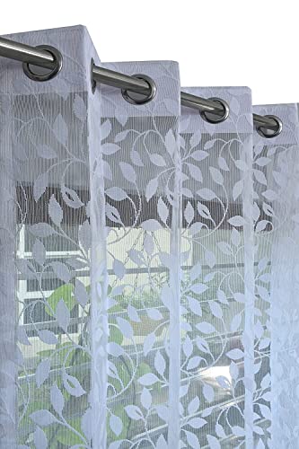 Image of Honger Polyester Floral Beautiful Leaves Design Tissue Net White Curtains Pack of 2 Pecs for 4 x 7 Feet Door Curtains