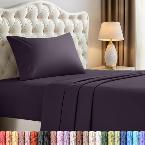 Image of Utopia Bedding Twin Sheet Set - 3 Piece Bed Sheets for Twin Size Bed, Soft and Breathable Microfiber, Includes 1 Fitted Sheet, 1 Flat Sheet and 1 Pillowcase (Dark Purple)
