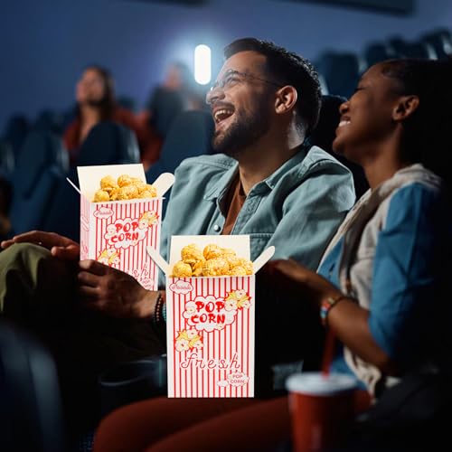 Image of 200 Pack Popcorn Boxes for Party, 1.25 oz Popcorn Containers for Party, Popcorn Boxes Bulk, Red and White Striped Close-Top Cardboard Pop Corners Bags Individual Servings for Movie Night Supplies