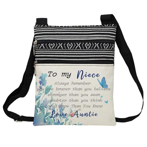 To My Niece Messenger Bag Small Ethnic Pattern Adjustable Strap Crossbody Zipper Bag Inspirational Phone Bag Wallet Shoulder Handbag Present from Auntie for Nieces Women
