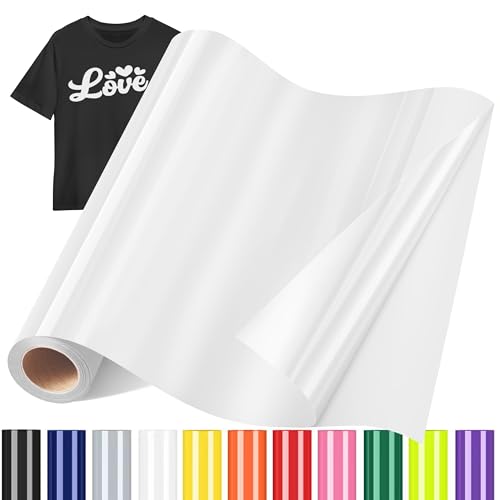 Sgooyir Rouleau Vinyle thermocollant Blanc pour Tissu, 30.5 x 183 cm Flex Thermocollant pour Tissu, T-Shirts, Sacs, Casquettes, Noël