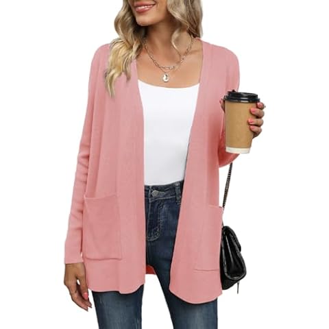 Yommay Cardigan for Women Loose Casual Lightweight Ladies Long Sleeve V-Neck Knitted Sweaters Cover