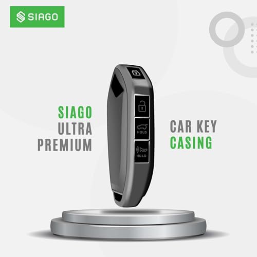 Image of SIAGO Premium TPU Car Key Cover and Metal Keychain Compatible with Kia Carnival 7 Button Flip Key (Grey)