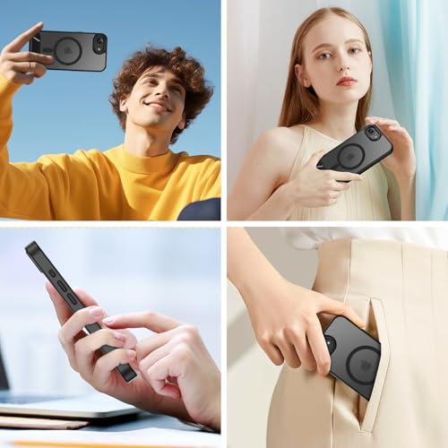 Image of GUAGUA for iPhone 16e Case, Magnetic Case Foldable Invisible Kickstand Translucent Matte Back Drop Protection Slim Shockproof Phone Case for iPhone 16e 6.1''2025, Black