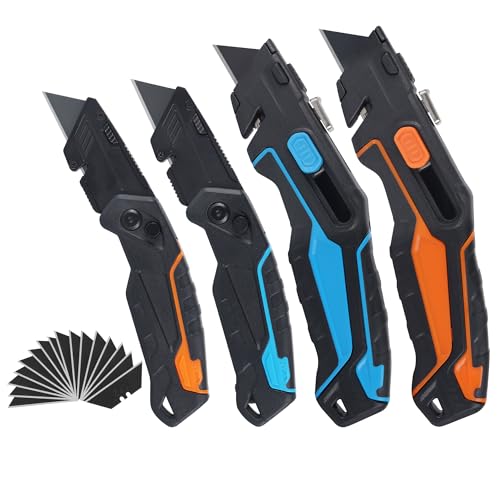 Lichamp Utility Knife 4 Pack, Quick-Change Razor Box Cutter 2-in-1 Retractable Knives and Folding Knife Set, Blade Storage in handle with 16-Pieces SK2 Blades Included