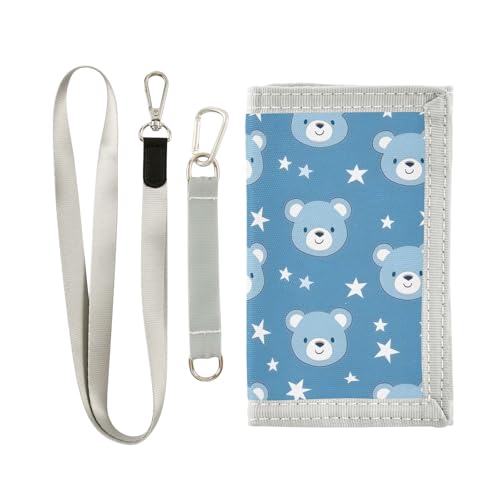 ALAZA Kids Wallets for Boys Girls Toddler Trifold Wallet Children Small Blue Bear Star with Zipper Coin Pocket